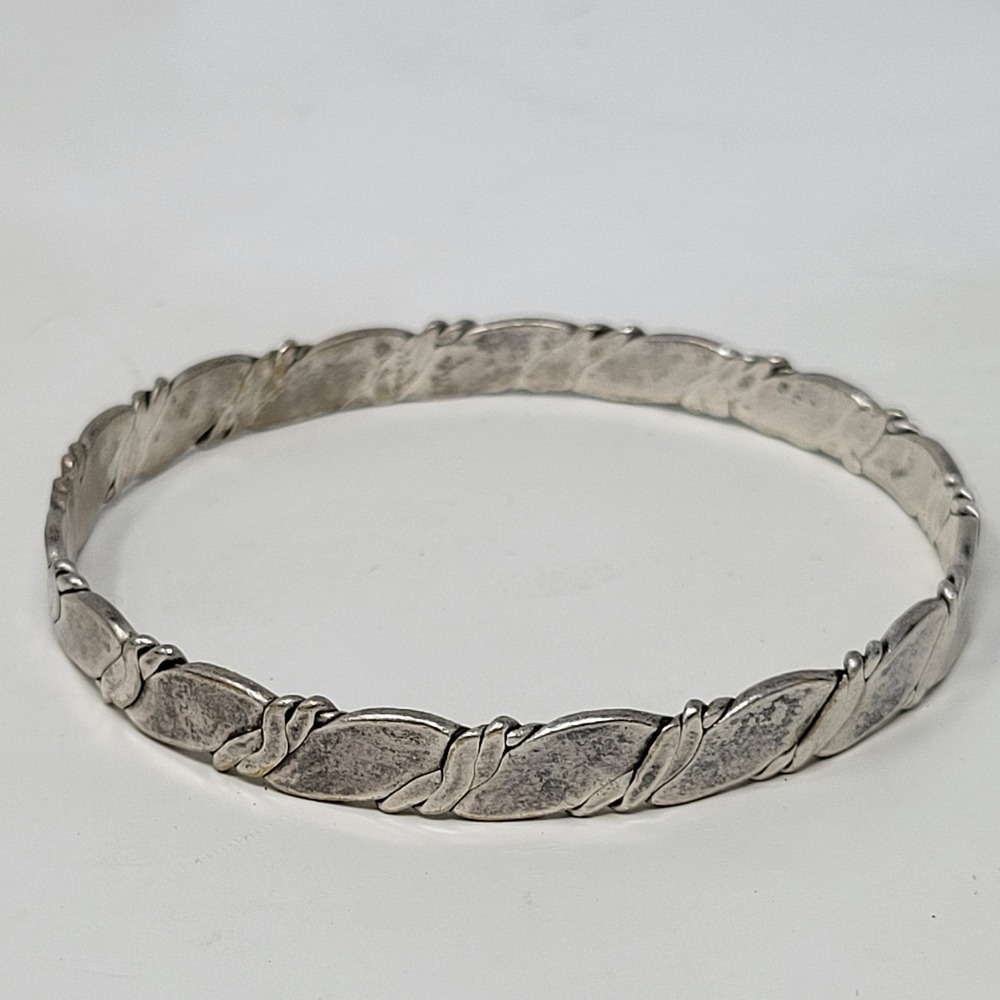 Vintage Taxco 925 Sterling Silver Twisted Ribbon Bangle‎ Bracelet 8 Inch 18g